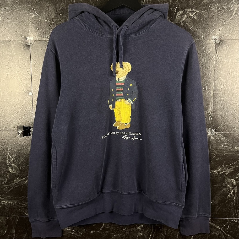 Polo Ralph Lauren Men's Navy Blazer Polo Bear Fleece Hoodie Medium